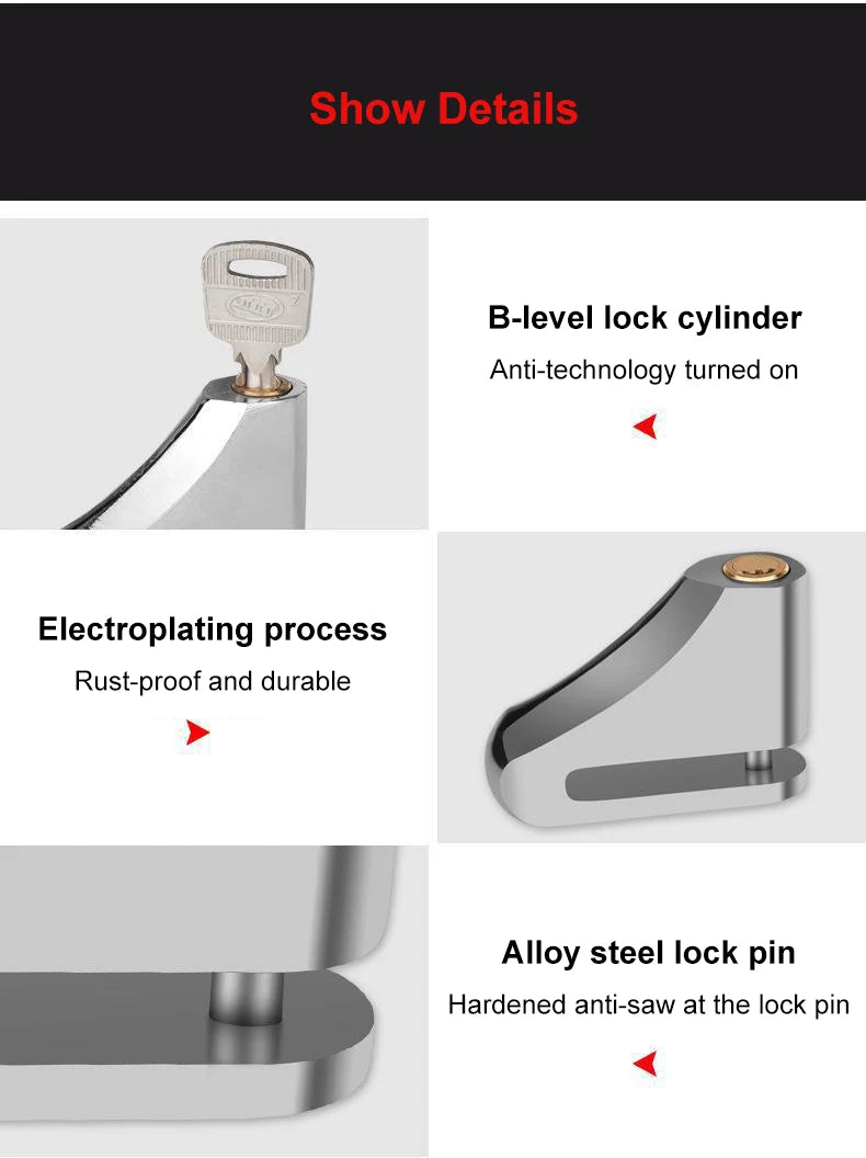 Motorcycle Waterproof Disc Brake Lock Anti-Theft Wheel Padlock with Keys for Motorcycles Scooter Moped Motorbike