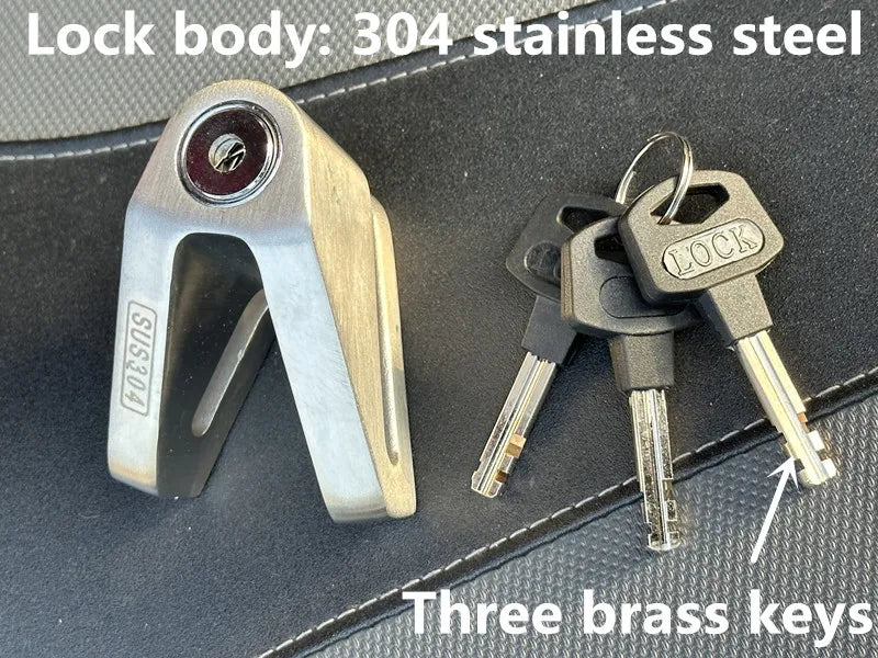 Falante 304 stainless steel motorcycle brake disc lock Security anti-theft Waterproof off-road bicycle brake disc lock 3 keys