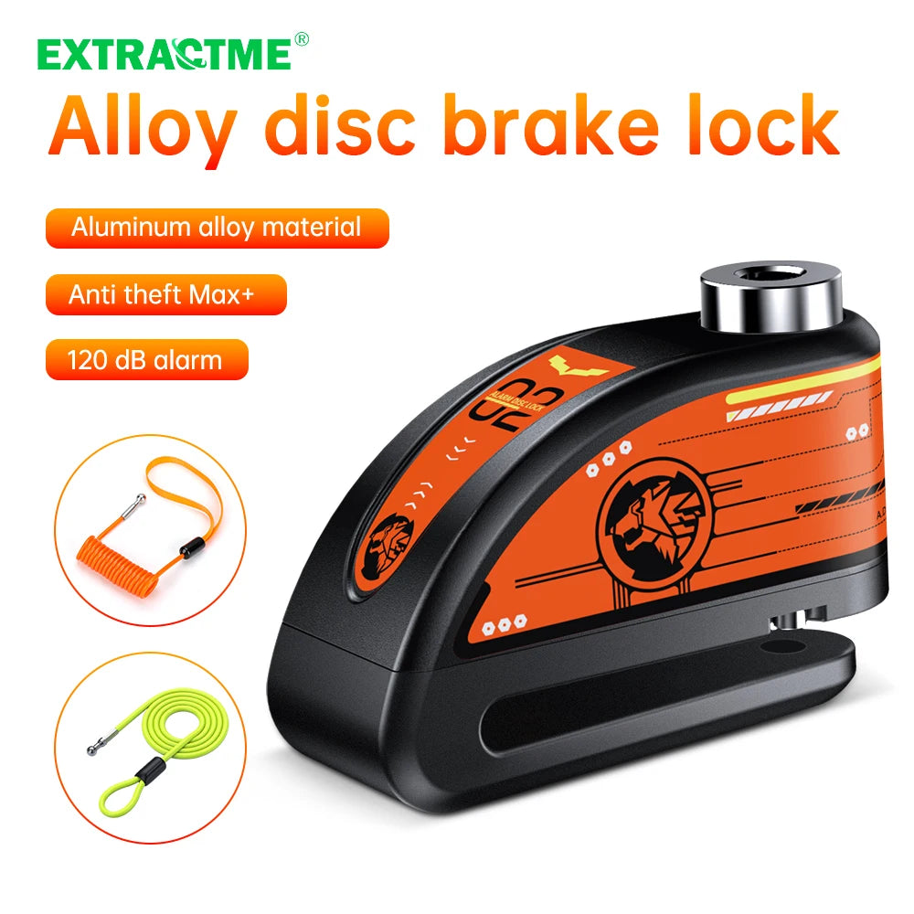 Extractme Motorcycle Lock Alarm Padlock with Cable Lock Bicycle Alarm Moto Brake Disc Lock Anti-Theft Car Alarm Security System