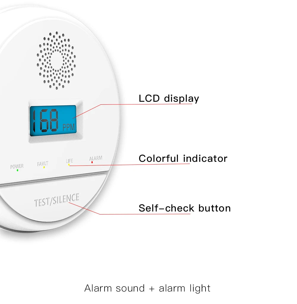 LCD CO Sensor Work alone Built-in 85dB siren sound Independent Carbon Monoxide Poisoning Warning Alarm Detector