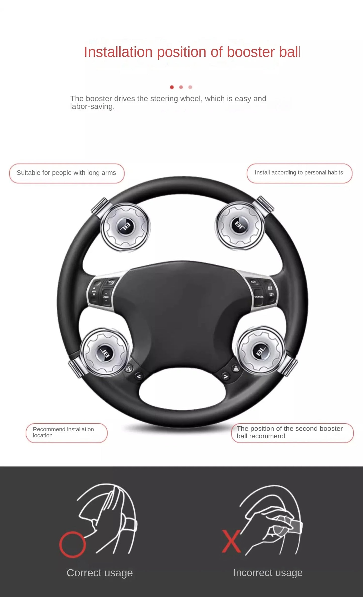 Car Steering Wheel Booster Ball Turning Spinner Knob Bearing Power Handle Rotating Universal Auto Accessories Labor Saving Kit