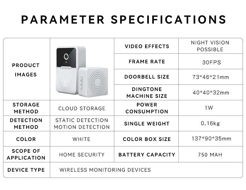 Tuya WiFi Video Doorbell Smart Home Door Bell 2.4Ghz Wireless Rechargeable Battery Outdoor HD Camera Visual Doorbell