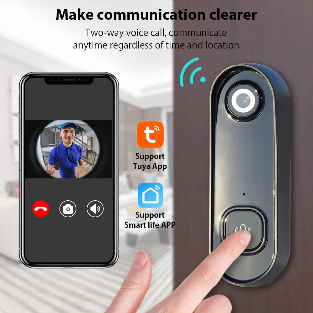 Deelife Video Doorbell Camera WiFi Tuya Waterproof 1080P Outdoor Wireless Door Bell