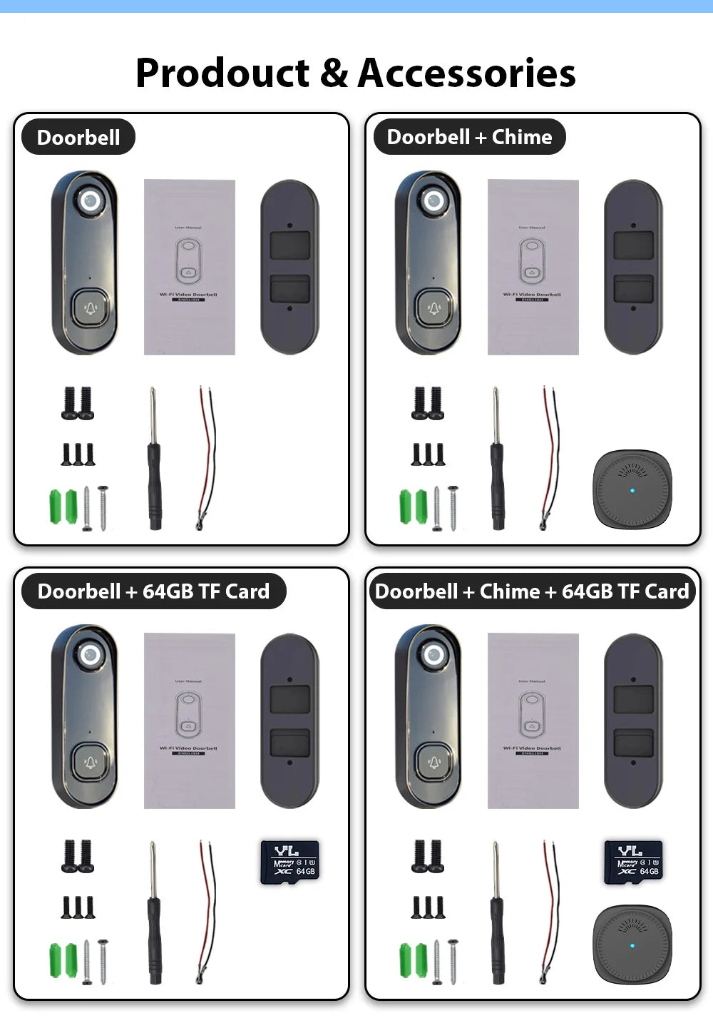 Deelife Video Doorbell Camera WiFi Tuya Waterproof 1080P Outdoor Wireless Door Bell