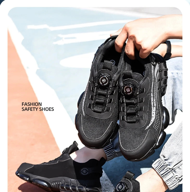 Safety Shoes Men Women Steel Toe Work Shoes Lightweight Rotating Button Anti-smash Protective Sneakers Work Safety Boots