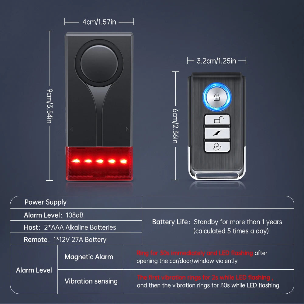 Hollarm Wireless Bicycle Motorcycle Alarm Adjustment Anti Theft Door Window Sensor Car Vibration Sound And Light Alarm Bike Find