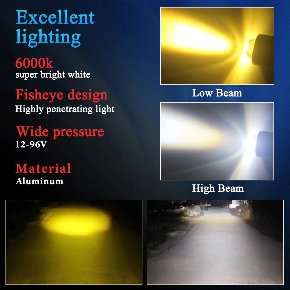 1PCS 10000LM H4 LED Motorcycle Headlight H6 BA20D P15D Led CSP Lens White Yellow Hi Lo Beam Motorbike Scooter Running Light