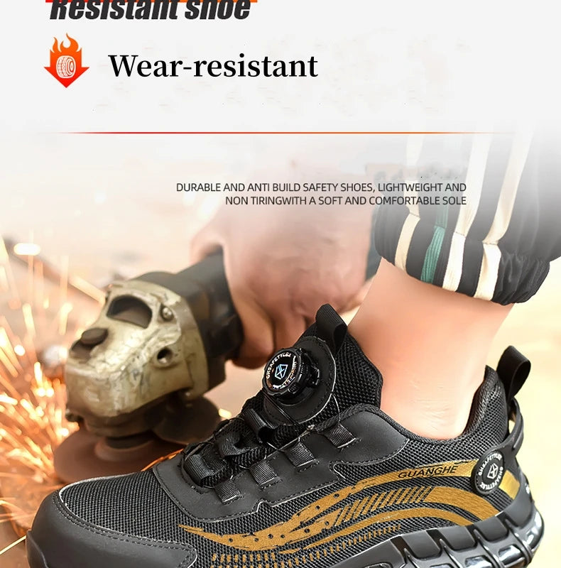 Safety Shoes Men Women Steel Toe Work Shoes Lightweight Rotating Button Anti-smash Protective Sneakers Work Safety Boots