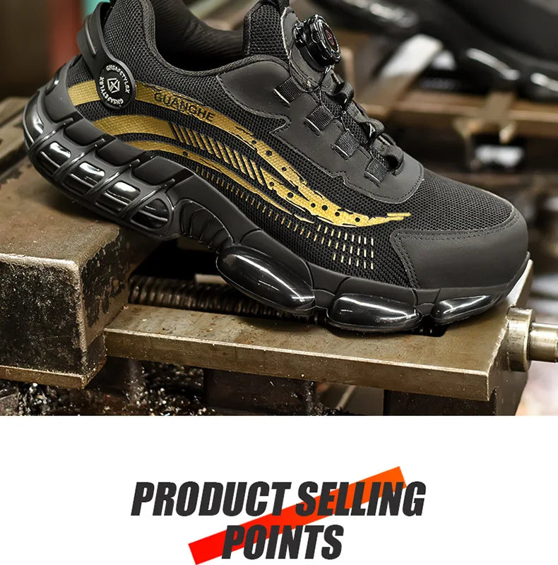 Safety Shoes Men Women Steel Toe Work Shoes Lightweight Rotating Button Anti-smash Protective Sneakers Work Safety Boots
