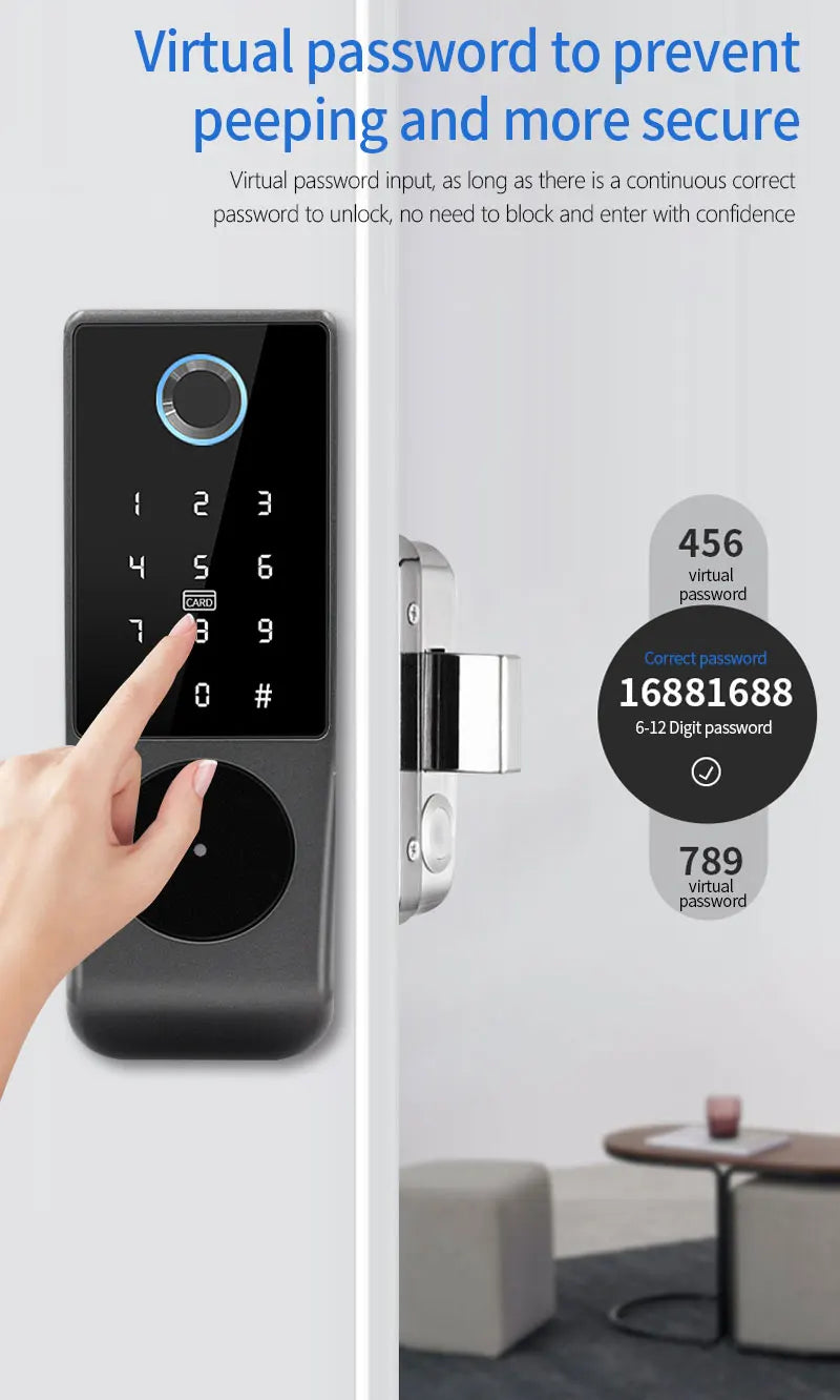 Waterproof Tuya Wifi Remote Control Fingerprint Motor Rim Lock Card Code Smart Door Lock Work for Google Alexa Echo