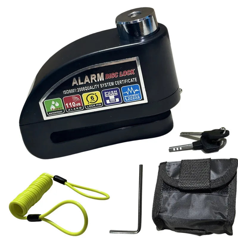 Waterproof Motorcycle Alarm Lock Bike Security Anti-theft Lock Motorbike Mountain bike Disc Brake Lock +Bag+1.5mReminder Rope
