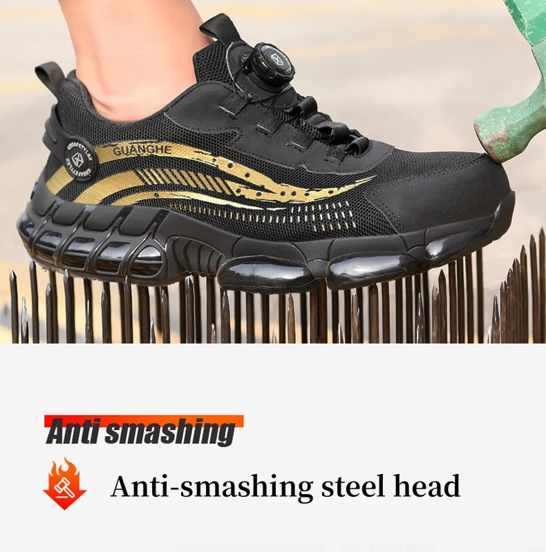 Safety Shoes Men Women Steel Toe Work Shoes Lightweight Rotating Button Anti-smash Protective Sneakers Work Safety Boots
