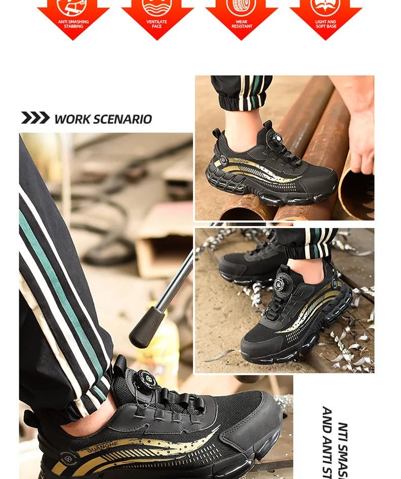 Safety Shoes Men Women Steel Toe Work Shoes Lightweight Rotating Button Anti-smash Protective Sneakers Work Safety Boots