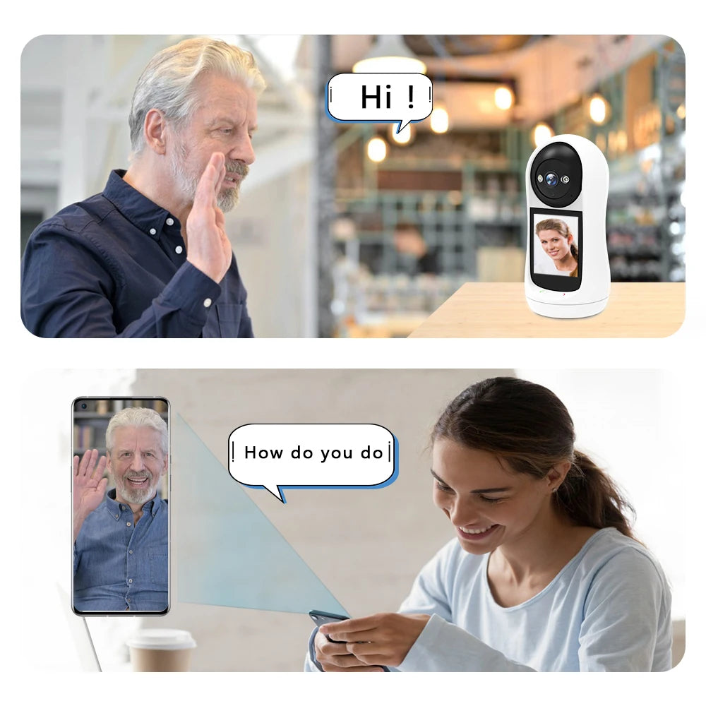 Wifi Camera 2K  3MP 2.8 inch IPS Screen Human Tracking Two Way Audio PTZ Video Calling Intercom Smart Baby Monitor Camera Icsee
