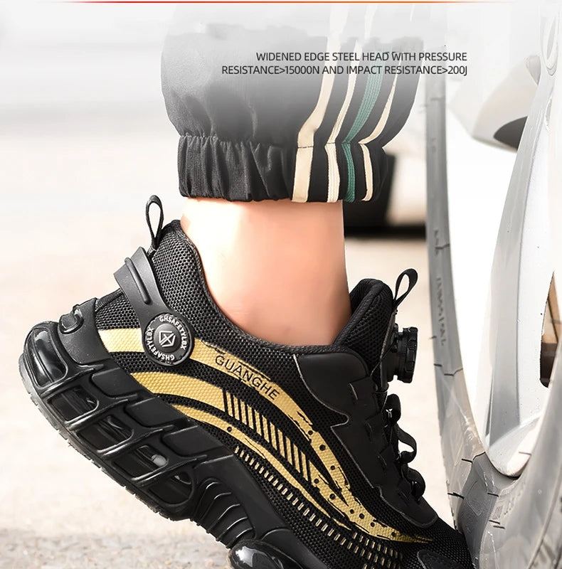 Safety Shoes Men Women Steel Toe Work Shoes Lightweight Rotating Button Anti-smash Protective Sneakers Work Safety Boots