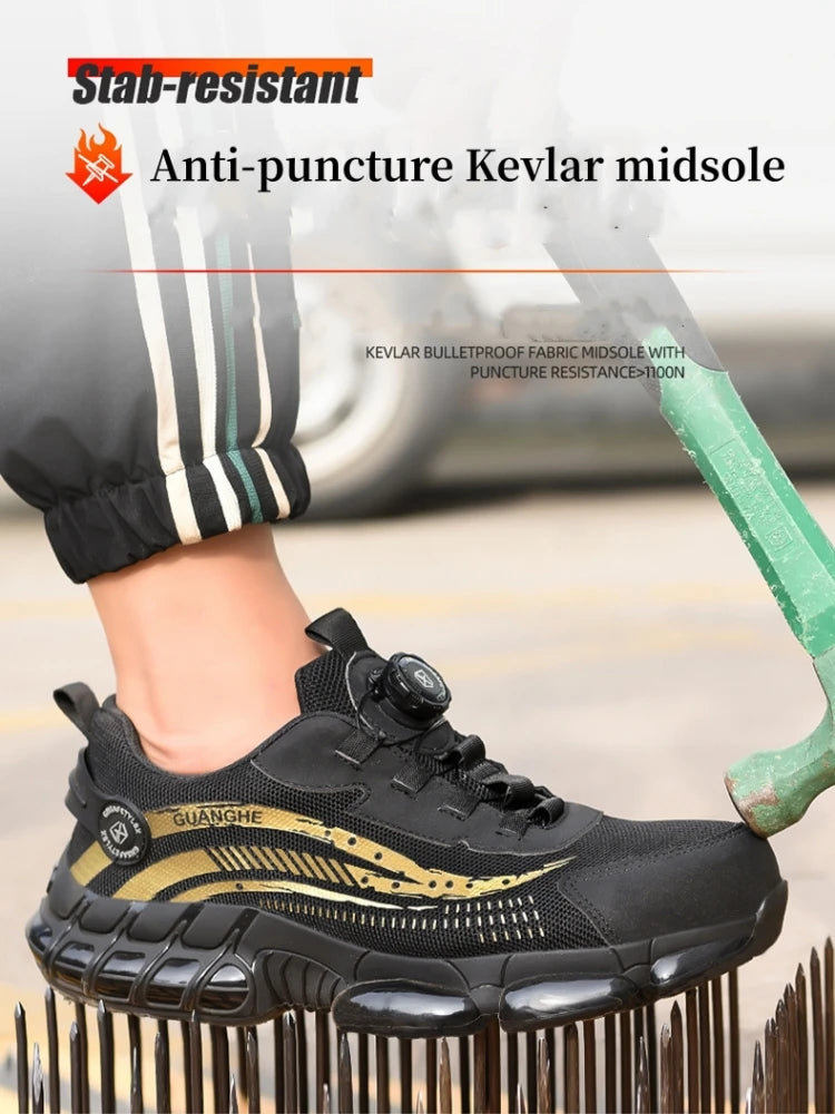 Safety Shoes Men Women Steel Toe Work Shoes Lightweight Rotating Button Anti-smash Protective Sneakers Work Safety Boots