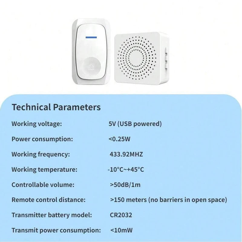 New Wireless Doorbell Home Intelligent Welcome Doorbell Waterproof 150M Remote USB Plug Easy to Install No Wiring Required