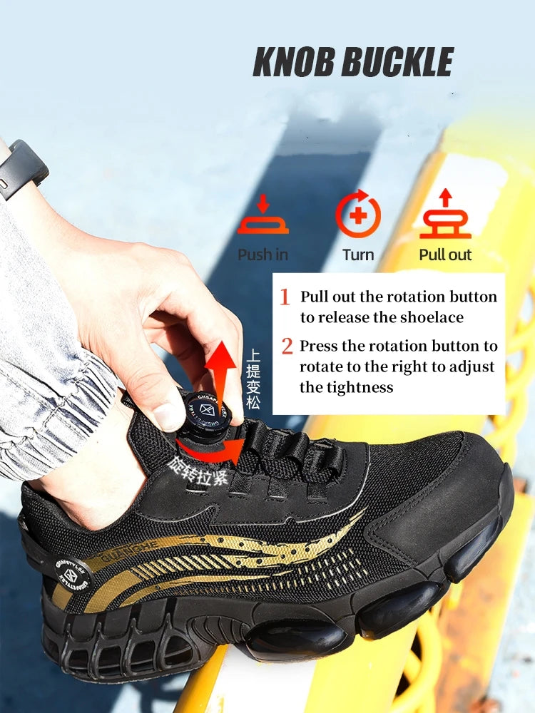 Safety Shoes Men Women Steel Toe Work Shoes Lightweight Rotating Button Anti-smash Protective Sneakers Work Safety Boots