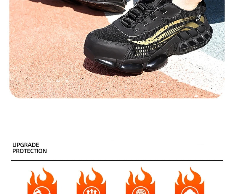 Safety Shoes Men Women Steel Toe Work Shoes Lightweight Rotating Button Anti-smash Protective Sneakers Work Safety Boots