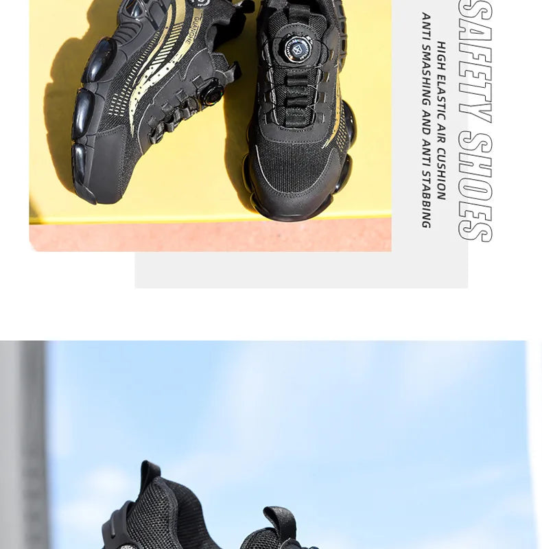 Safety Shoes Men Women Steel Toe Work Shoes Lightweight Rotating Button Anti-smash Protective Sneakers Work Safety Boots