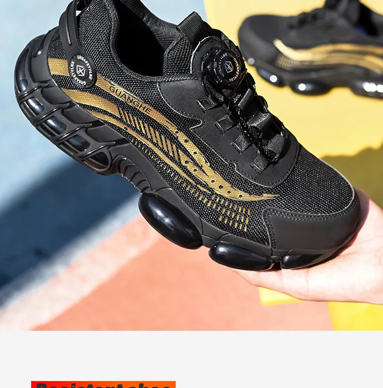 Safety Shoes Men Women Steel Toe Work Shoes Lightweight Rotating Button Anti-smash Protective Sneakers Work Safety Boots