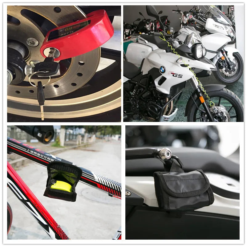 Waterproof Motorcycle Alarm Lock Bike Security Anti-theft Lock Motorbike Mountain bike Disc Brake Lock +Bag+1.5mReminder Rope