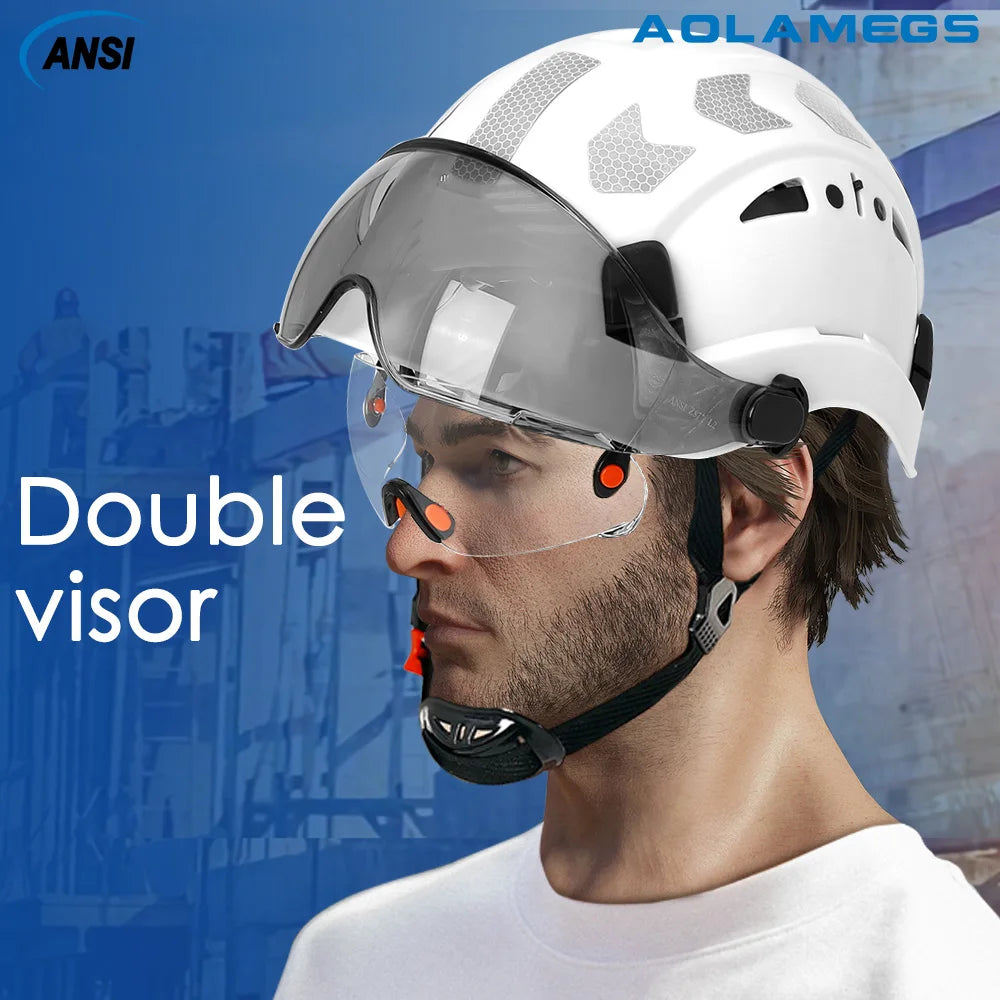 CE Construction Safety Helmet With Visor Built In Goggles Earmuffs Reflective Stickers For Engineer ABS Hard Hat ANSI Industrial