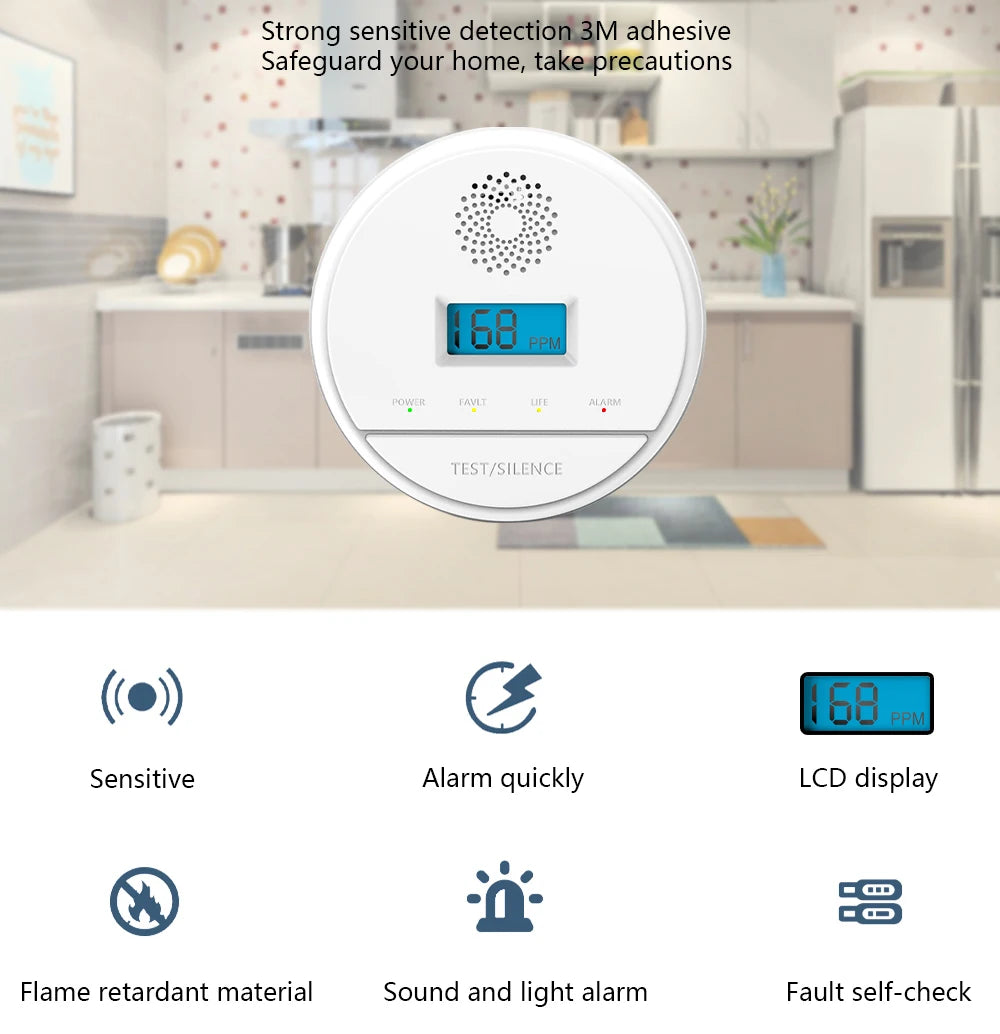 LCD CO Sensor Work alone Built-in 85dB siren sound Independent Carbon Monoxide Poisoning Warning Alarm Detector