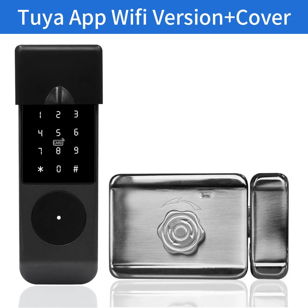 Waterproof Tuya Wifi Remote Control Fingerprint Motor Rim Lock Card Code Smart Door Lock Work for Google Alexa Echo
