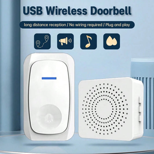New Wireless Doorbell Home Intelligent Welcome Doorbell Waterproof 150M Remote USB Plug Easy to Install No Wiring Required