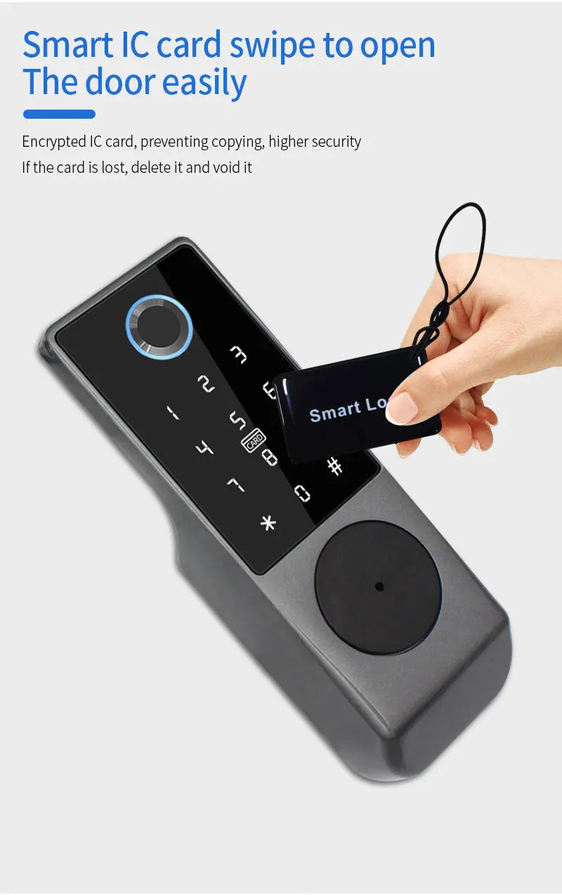 Waterproof Tuya Wifi Remote Control Fingerprint Motor Rim Lock Card Code Smart Door Lock Work for Google Alexa Echo