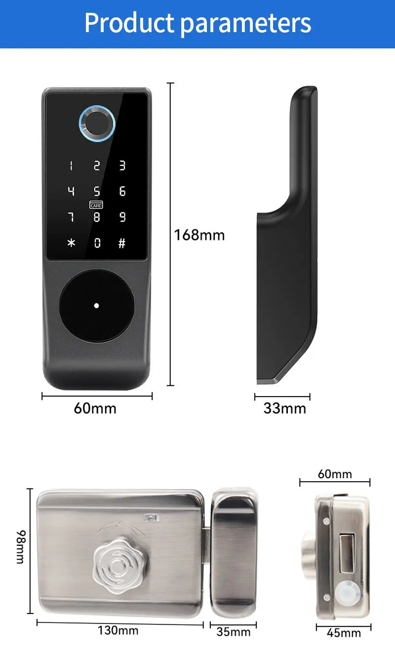 Waterproof Tuya Wifi Remote Control Fingerprint Motor Rim Lock Card Code Smart Door Lock Work for Google Alexa Echo