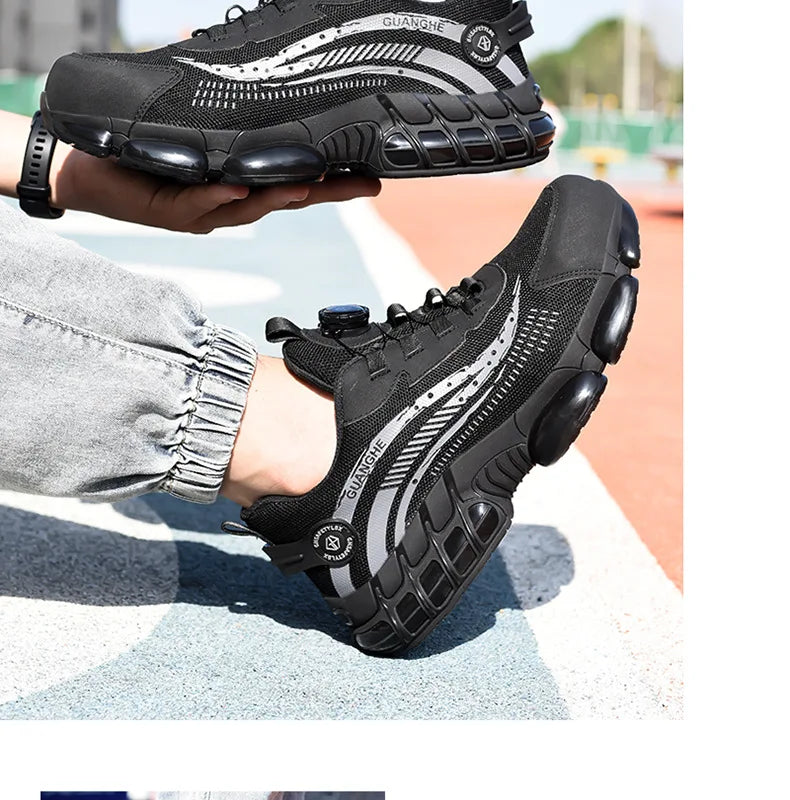 Safety Shoes Men Women Steel Toe Work Shoes Lightweight Rotating Button Anti-smash Protective Sneakers Work Safety Boots