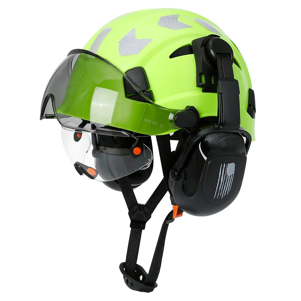 CE Construction Safety Helmet With Visor Built In Goggles Earmuffs Reflective Stickers For Engineer ABS Hard Hat ANSI Industrial