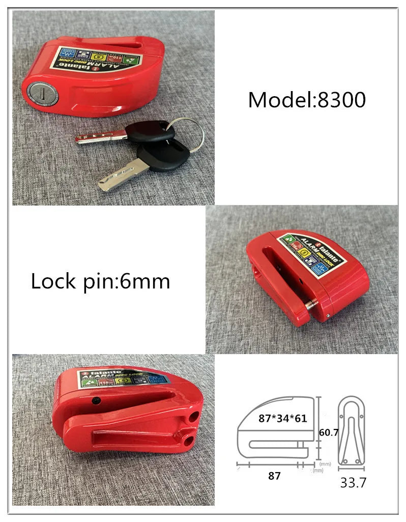 Waterproof Motorcycle Alarm Lock Bike Security Anti-theft Lock Motorbike Mountain bike Disc Brake Lock +Bag+1.5mReminder Rope