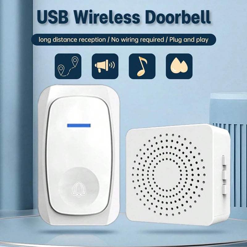 New Wireless Doorbell Home Intelligent Welcome Doorbell Waterproof 150M Remote USB Plug Easy to Install No Wiring Required