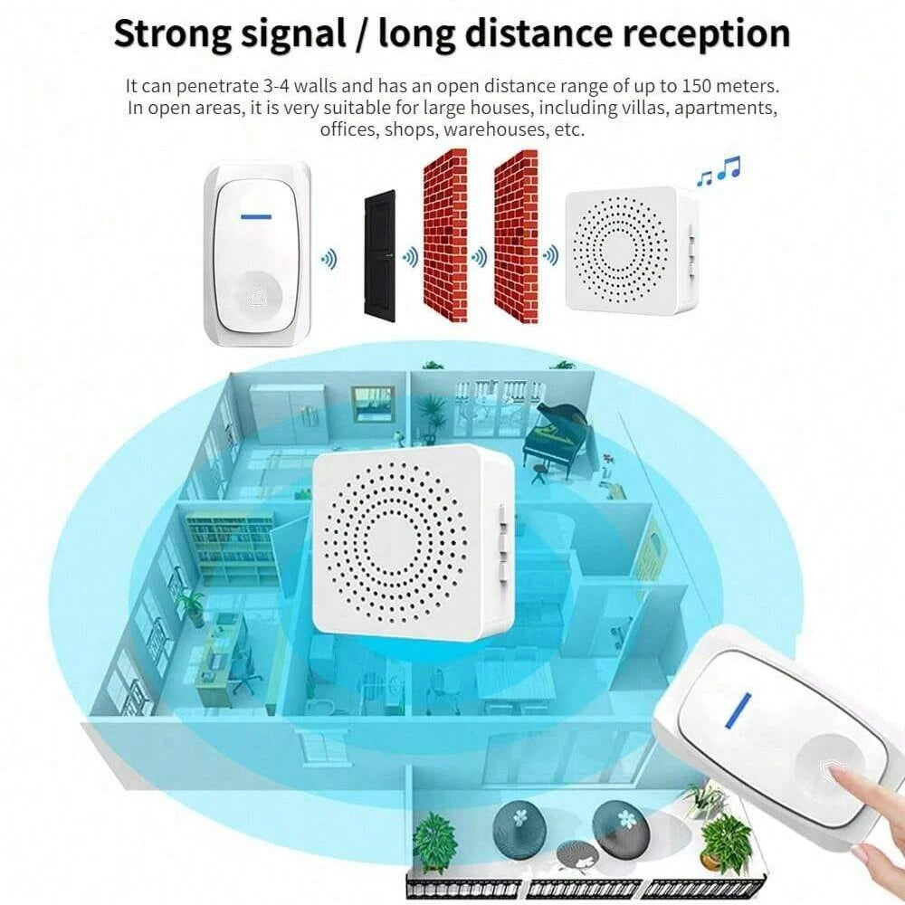 New Wireless Doorbell Home Intelligent Welcome Doorbell Waterproof 150M Remote USB Plug Easy to Install No Wiring Required
