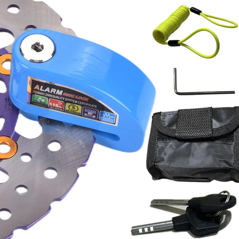 Waterproof Motorcycle Alarm Lock Bike Security Anti-theft Lock Motorbike Mountain bike Disc Brake Lock +Bag+1.5mReminder Rope