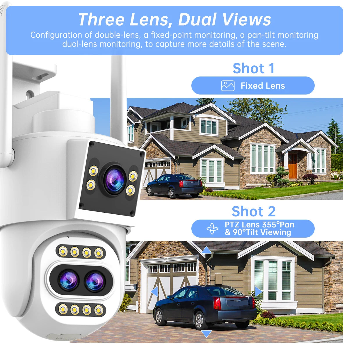 JOOAN 4K HD IP Camera Outdoor Three-Lens 10X Opticial Zoom Security WiFi Camera Auto Tracking CCTV Audio Video Surveillance Cam