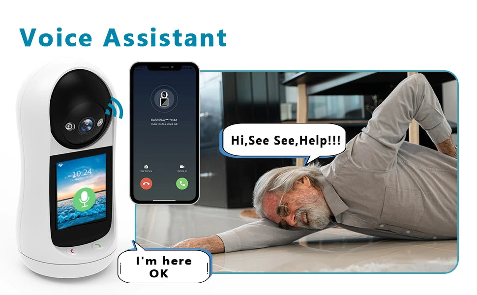 Wifi Camera 2K  3MP 2.8 inch IPS Screen Human Tracking Two Way Audio PTZ Video Calling Intercom Smart Baby Monitor Camera Icsee