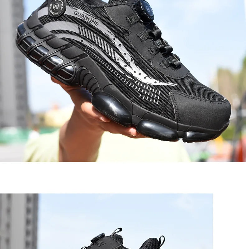 Safety Shoes Men Women Steel Toe Work Shoes Lightweight Rotating Button Anti-smash Protective Sneakers Work Safety Boots