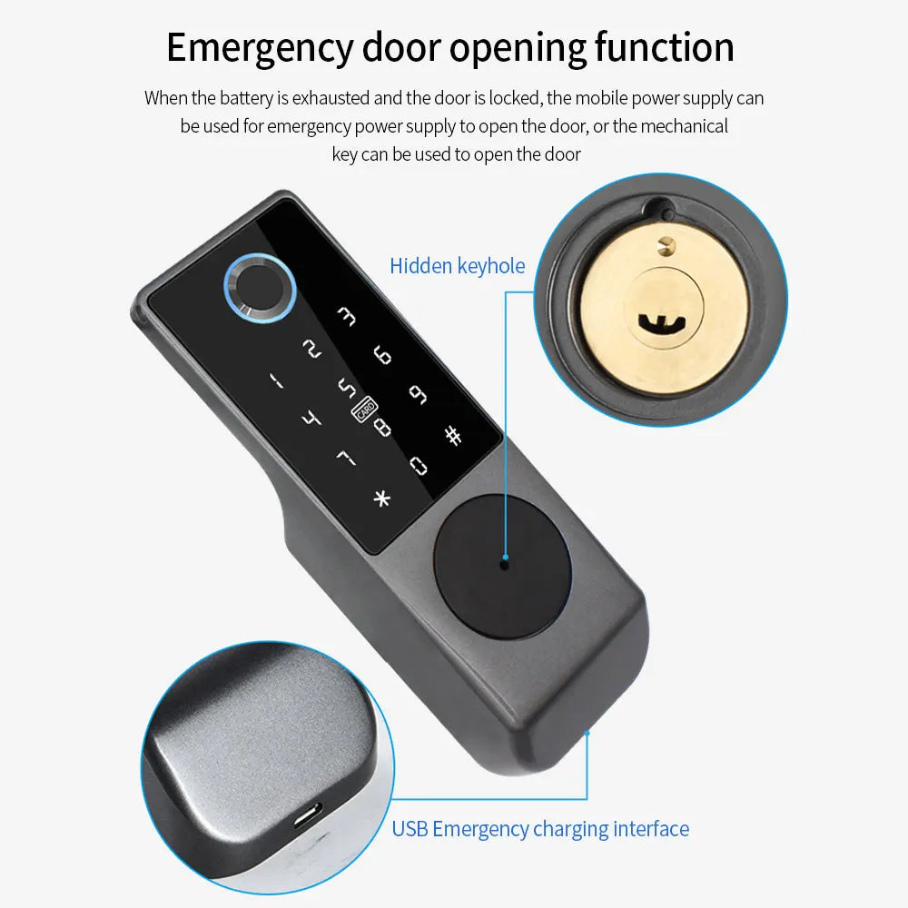 Waterproof Tuya Wifi Remote Control Fingerprint Motor Rim Lock Card Code Smart Door Lock Work for Google Alexa Echo