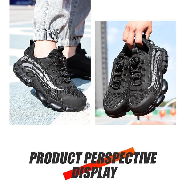 Safety Shoes Men Women Steel Toe Work Shoes Lightweight Rotating Button Anti-smash Protective Sneakers Work Safety Boots