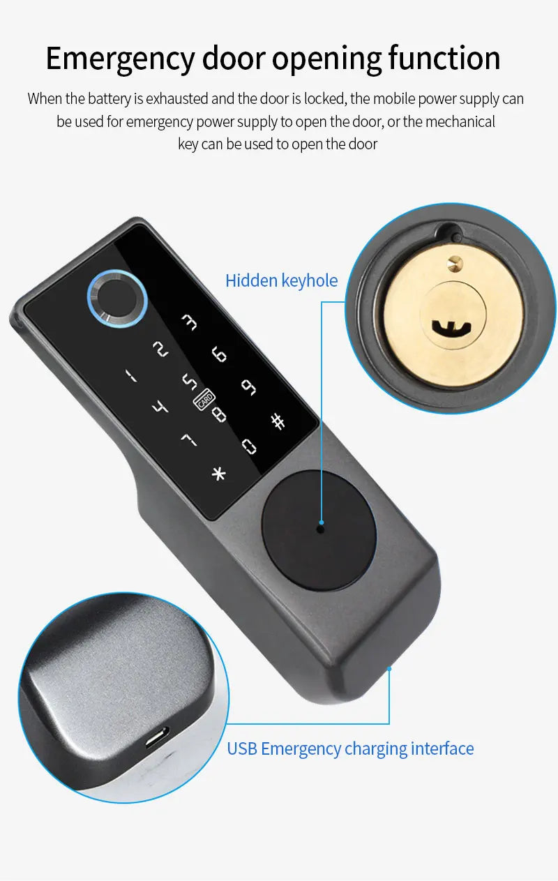 Waterproof Tuya Wifi Remote Control Fingerprint Motor Rim Lock Card Code Smart Door Lock Work for Google Alexa Echo