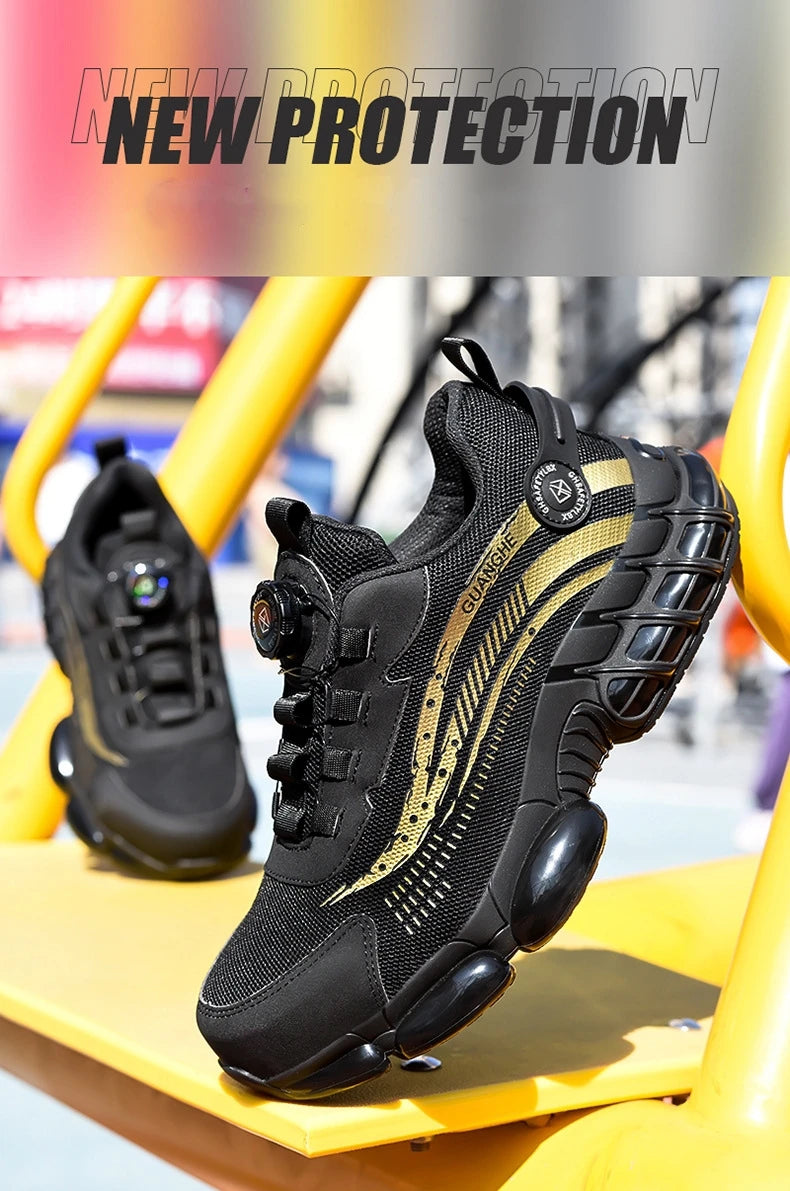 Safety Shoes Men Women Steel Toe Work Shoes Lightweight Rotating Button Anti-smash Protective Sneakers Work Safety Boots